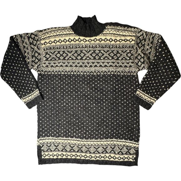 Ralph Lauren Country Black Cream Sweater Women Large Hand Knit Wool Silk Vintage - Picture 15 of 16